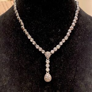 Silver Tone Rhinestone Heavy Necklace. Beautiful. Fold Over Clasp